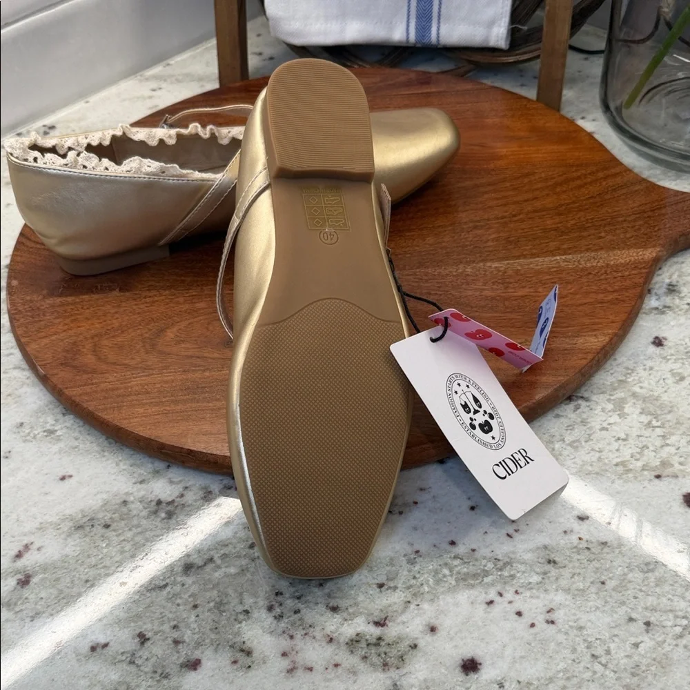 Cider Metallic Gold Flats with Lace Trim
